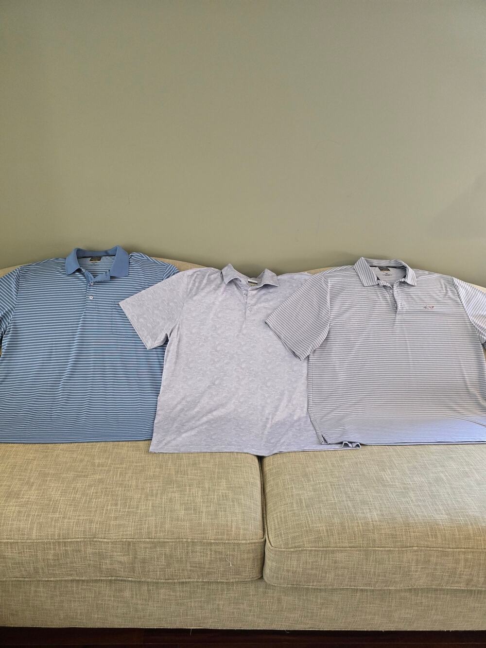 Greg Norman Men's XXL Golf Shirts (3) Light Blue, Gray & Gray with Black Stripes